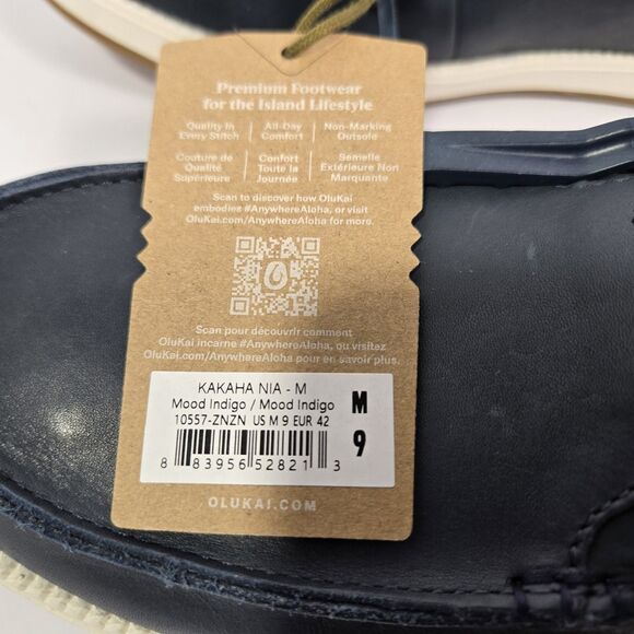 OluKai Kakaha Nia Mens 9 Mood Indigo Blue Leather Slip On Shoes Loafers  Meet main image 5